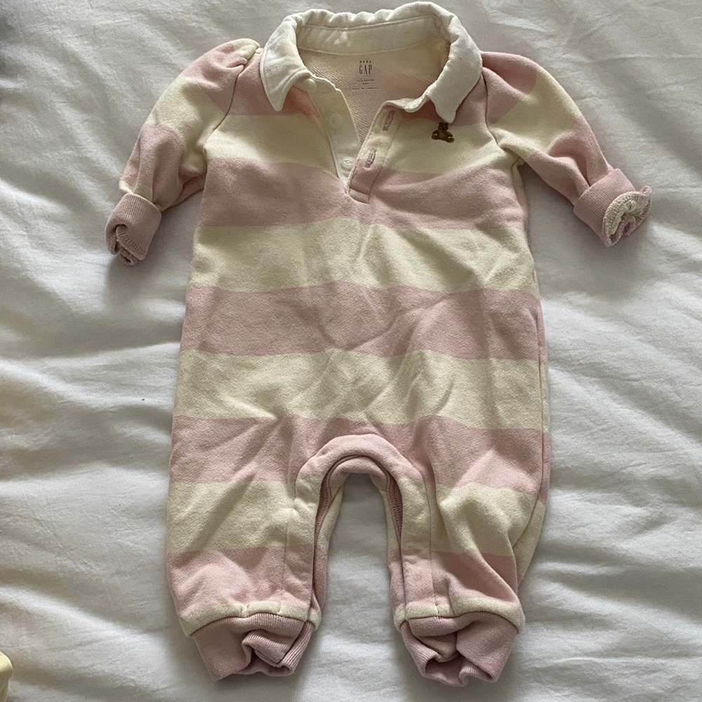 GAP Pink and Cream Striped Footed One-Piece